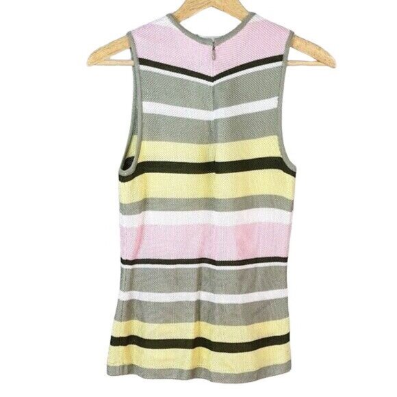 St. John Sport Knit Top Green Small Pink Yellow Sleeveless Back Zipper Striped - Picture 3 of 6